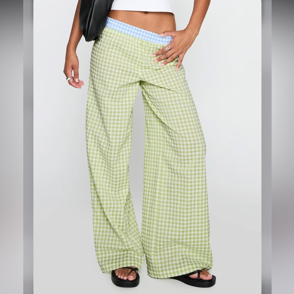 Princess Polly Blue and Green Checkered Neevie wideleg Pants